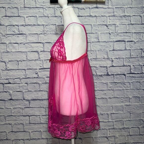 Fredericks of Hollywood pink sheer lace babydoll lingerie size 1X - Picture 4 of 11